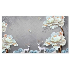 Tablou canvas bujori albi si cerbi