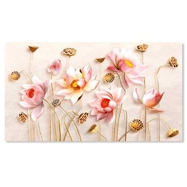 Tablou flori abstracte cu auriu