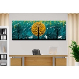 Tablou canvas abstract peisaj cu cai albi