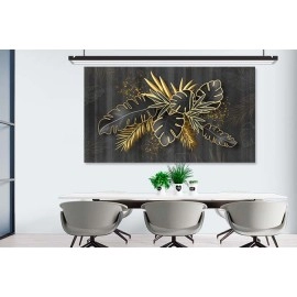 Tablou canvas frunze contur cu auriu