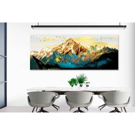 Tablou canvas abstract munte auriu turcoaz