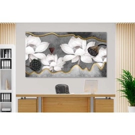 Tablou flori si geometrie aurie