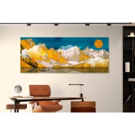 Tablou canvas peisaj munte auriu luna