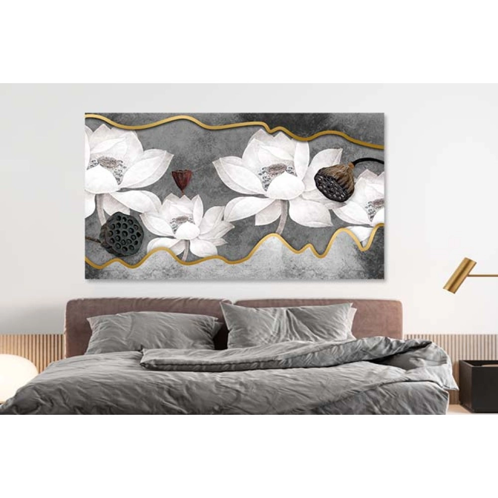 Tablou flori si geometrie aurie