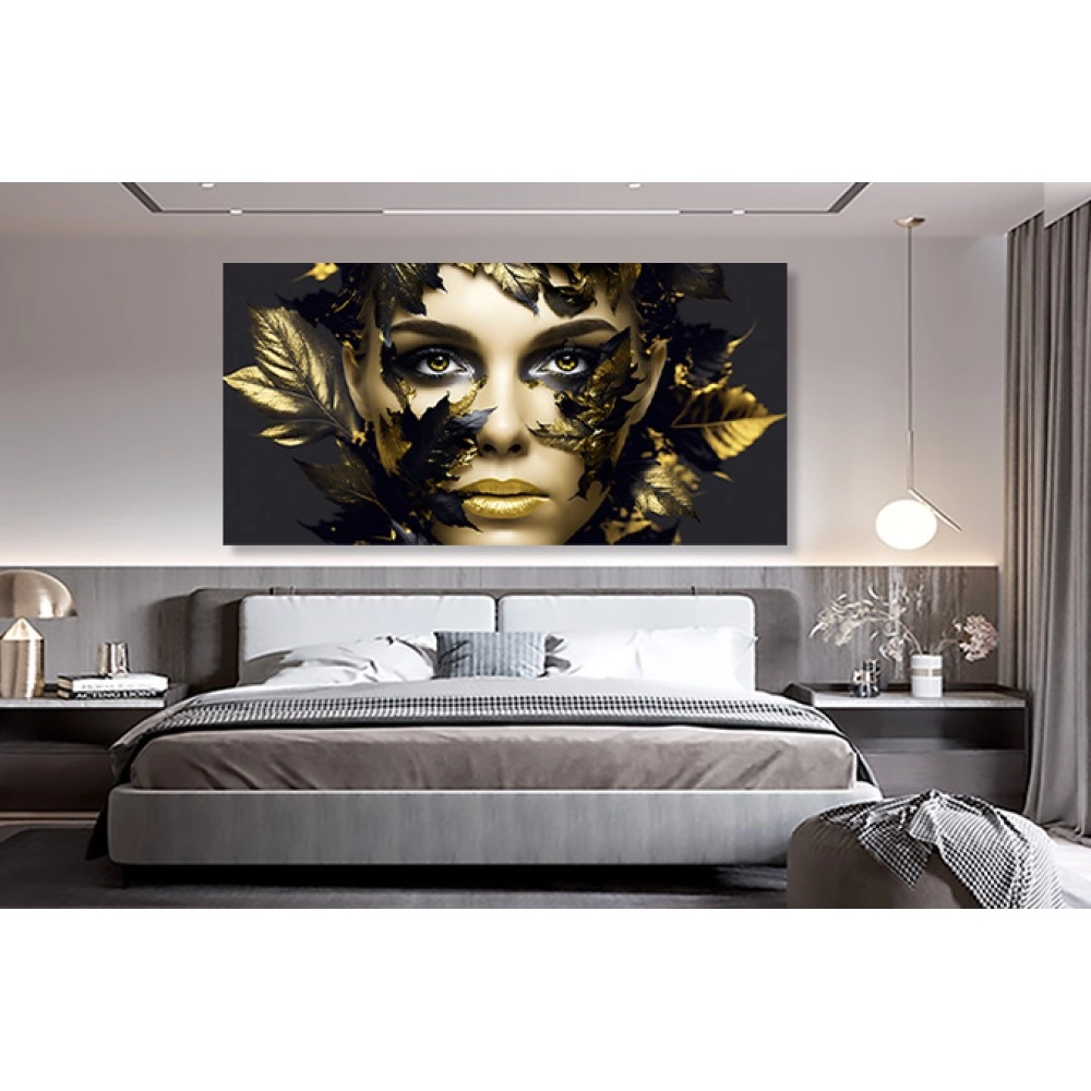 Tablou canvas fashion frunze buze aurii