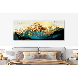 Tablou canvas abstract munte auriu turcoaz