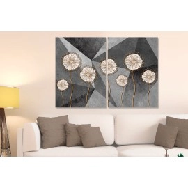 Tablouri fond gri flori albe cupru