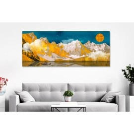 Tablou canvas peisaj munte auriu luna