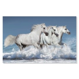 Tablou living 3 cai albi pe plaja