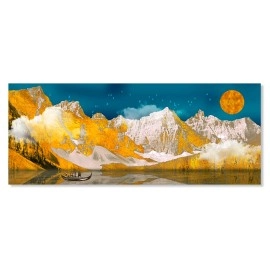 Tablou canvas peisaj munte auriu luna