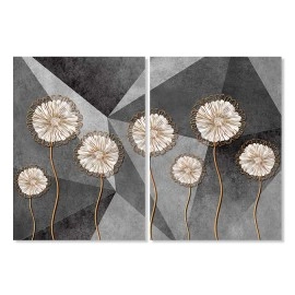 Tablouri fond gri flori albe cupru