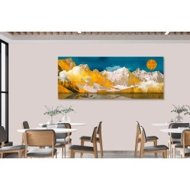 Tablou canvas peisaj munte auriu luna