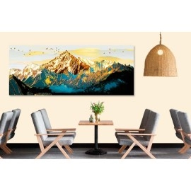 Tablou canvas abstract munte auriu turcoaz