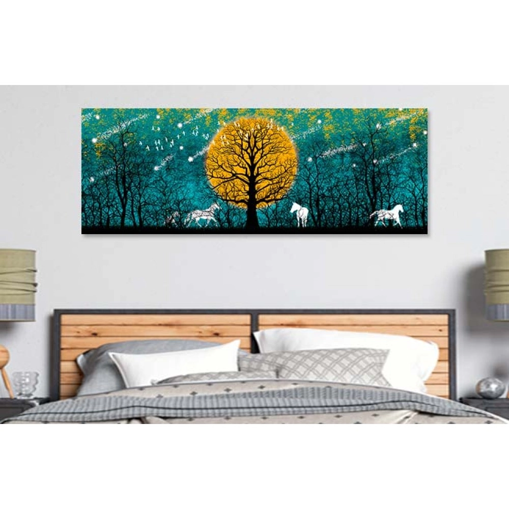 Tablou canvas abstract peisaj cu cai albi