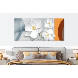 Tablou canvas abstract 3 flori albe 18122