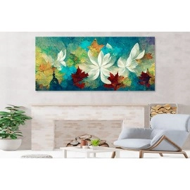 Tablou flori albe si nuante turcoaz