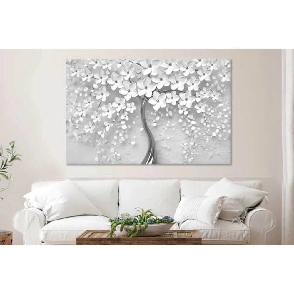 Tablouri living copac flori albe
