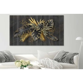 Tablou canvas frunze contur cu auriu