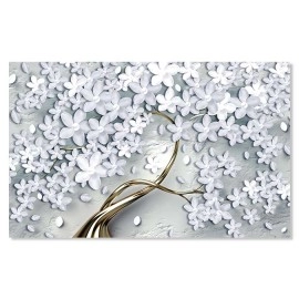 Tablou modern copac alb-negru auriu