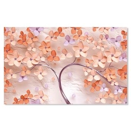 Tablou abstract copac flori coral si mov