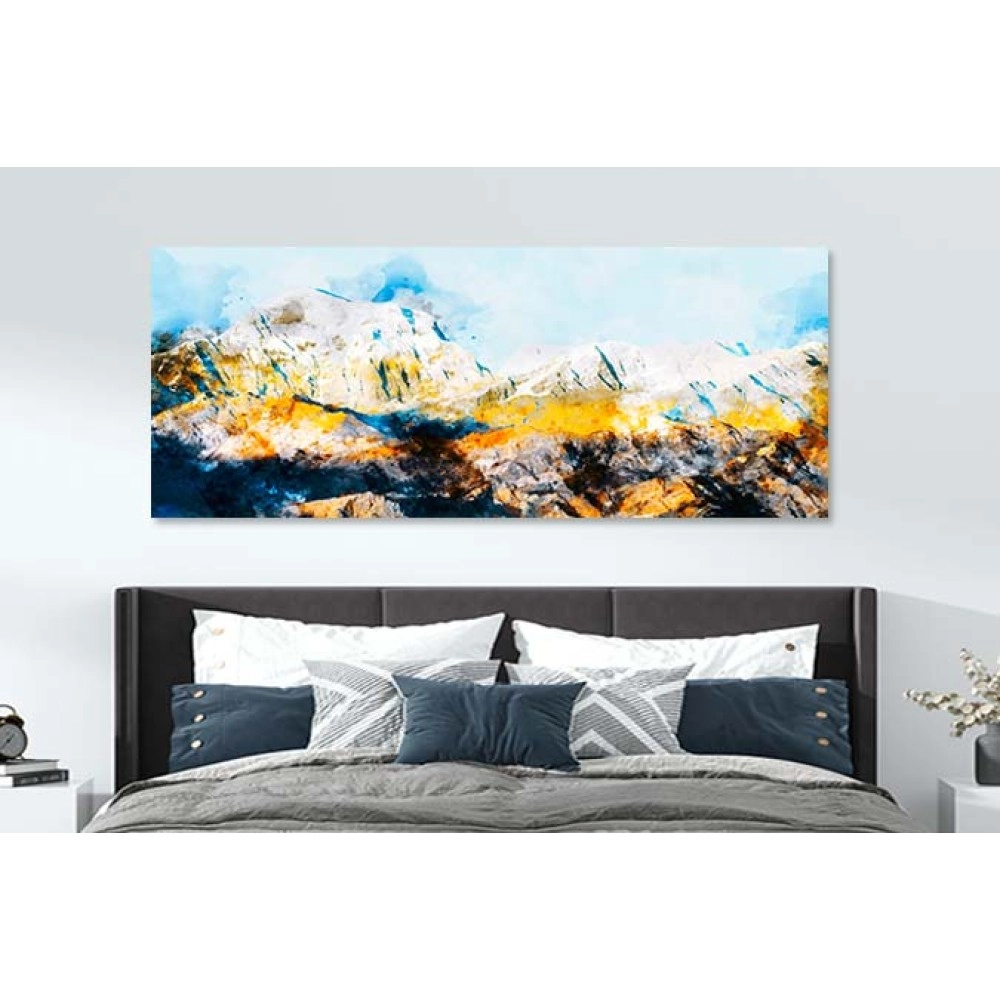 Tablou modern munte auriu bleu