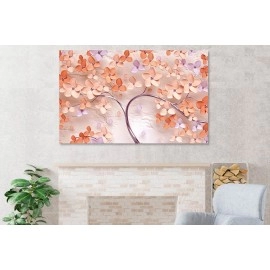 Tablou abstract copac flori coral si mov