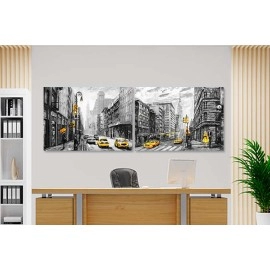 Tablouri living New York alb-negru galben