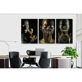 Tablouri canvas 3 piese fashion cu auriu