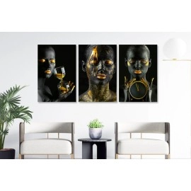 Tablouri canvas 3 piese fashion cu auriu