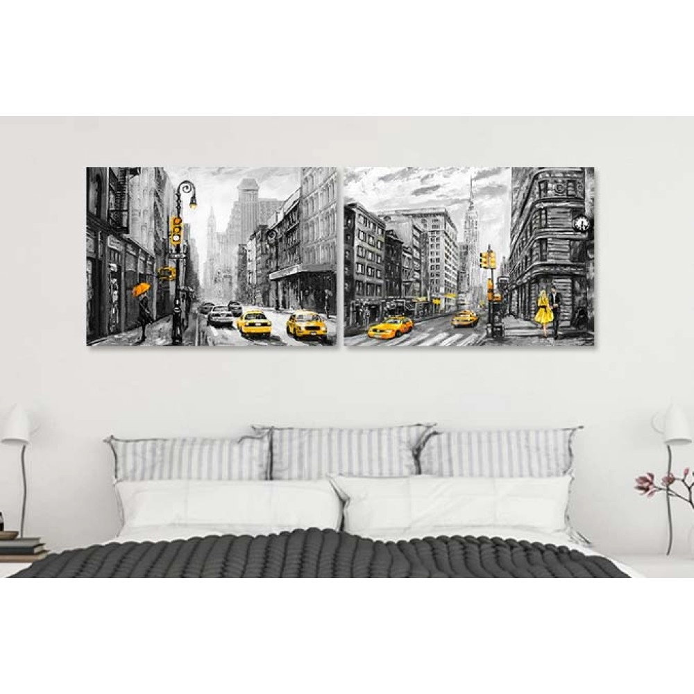 Tablouri living New York alb-negru galben