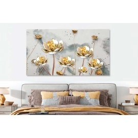 Tablou canvas flori aurii stil