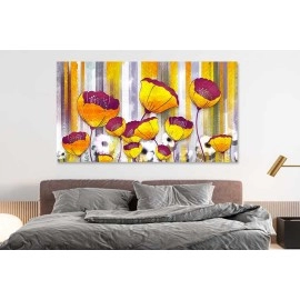 Tablou flori galben-auriu si bordo