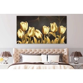 Tablou flori canvas lalele aurii