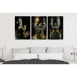 Tablouri canvas 3 piese fashion cu auriu