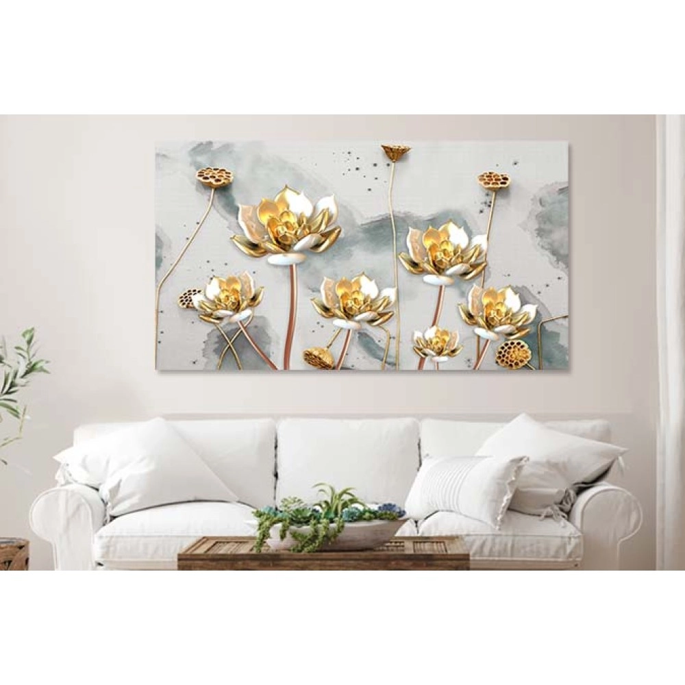 Tablou canvas flori aurii stil