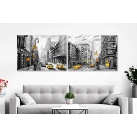 Tablouri living New York alb-negru galben